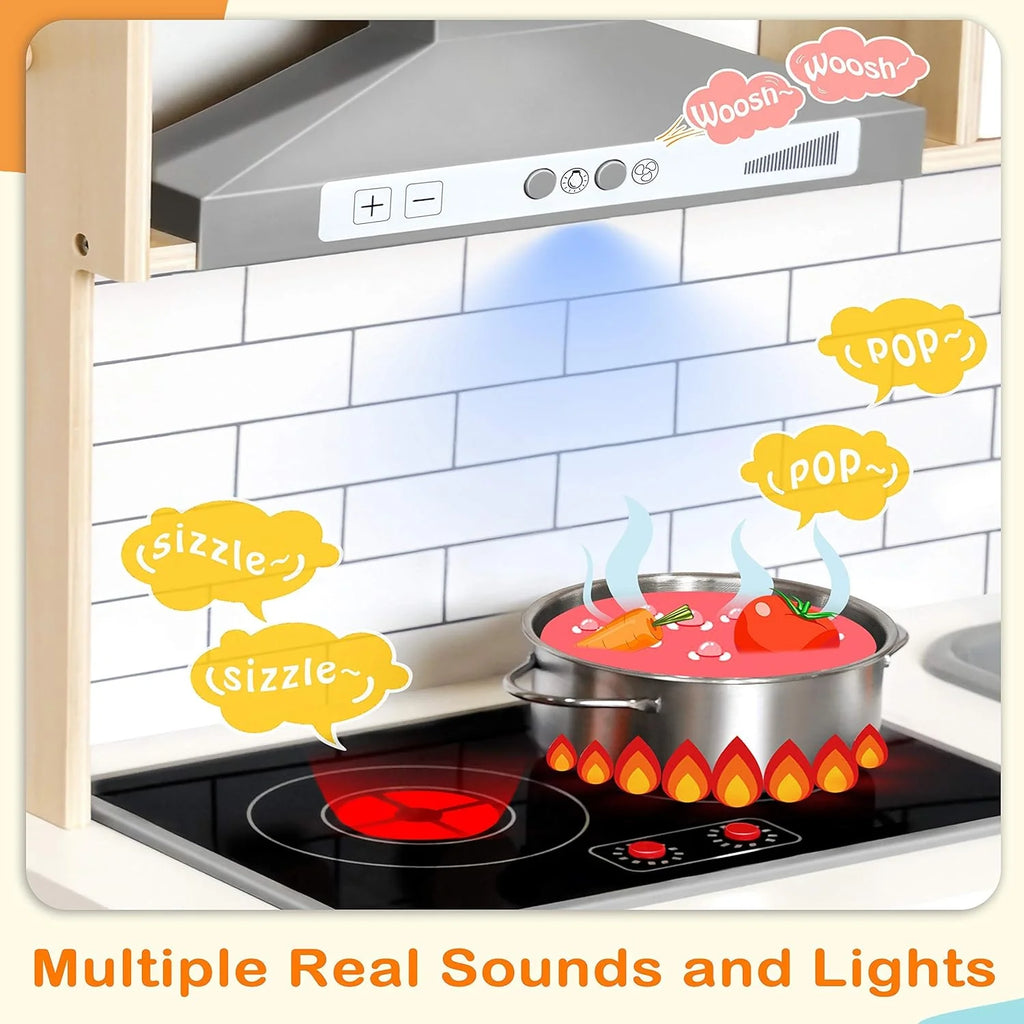 Children's small land play kitchen, wooden children's play kitchen toy set - image 4