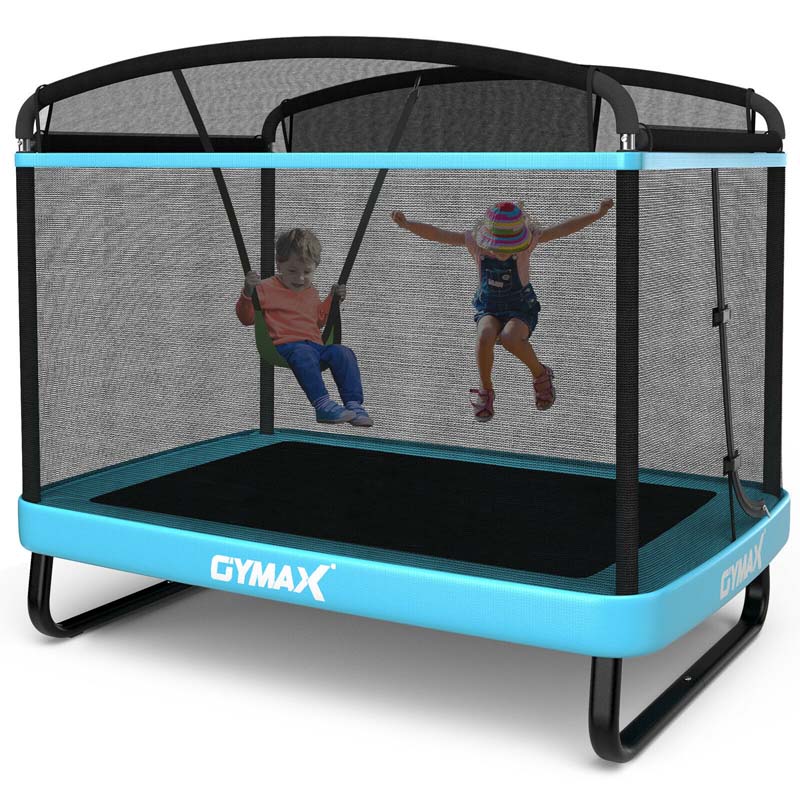 6 FT Kids Trampoline with Swing & Safety Fence, ASTM Approved Toddler Rectangle Trampoline for 3-8 Year Old - image 2