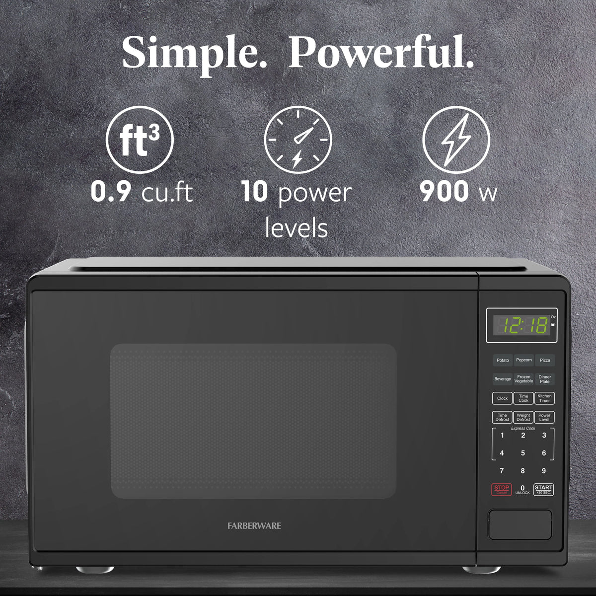 Farberware FMGZ09BKA 0.9 Cu. Ft. Microwave Oven, 900W, Digital Control, LED Display, 6 Cooking Presets, Black - image 4