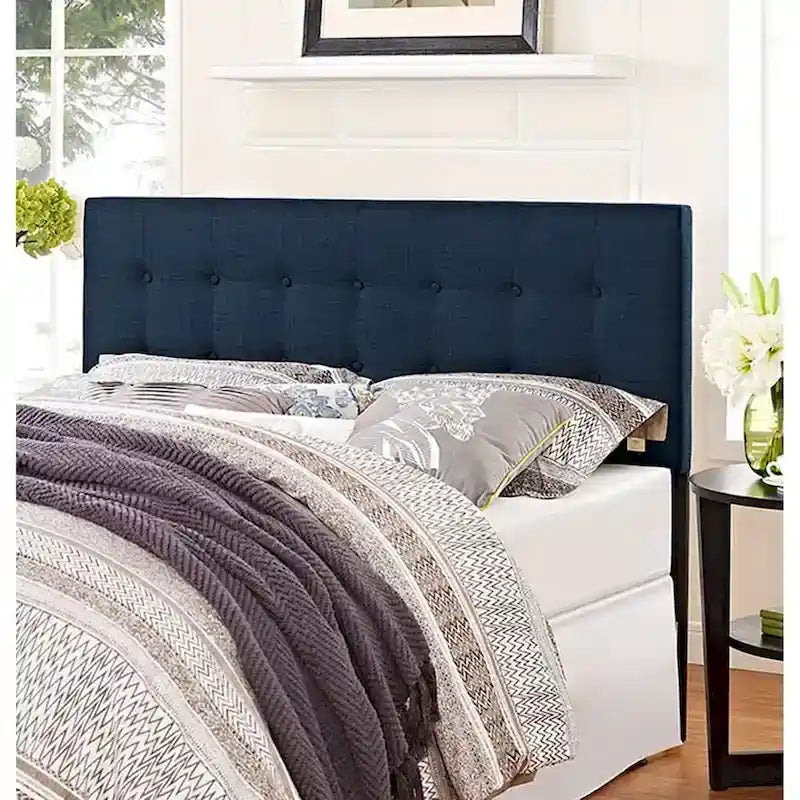 Hixson Elegant Dark Blue Fabric King Size Headboard - image 1