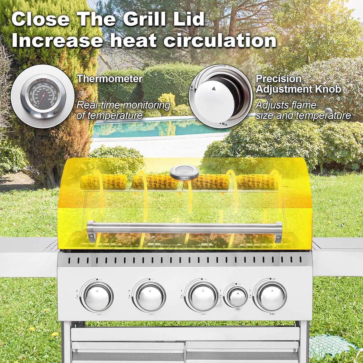 Upgraded 4 Burner BBQ Propane Gas Grill with Cast Iron Grates & Side Stove, 44,000 BTU Stainless Steel Burner Barbecue Grill for Patio, Camping, Outdoor Cooking. - image 40