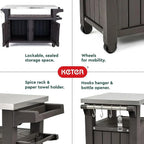 Keter Outdoor Rolling Table Cart for Food Prep, Storage, Bar & Grill, Dark Brown - image 19