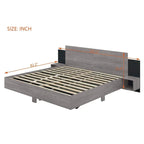 Modern King Size Wooden Floating Bed Frame with Nightstand and LED - Slatted Support Design - image 21