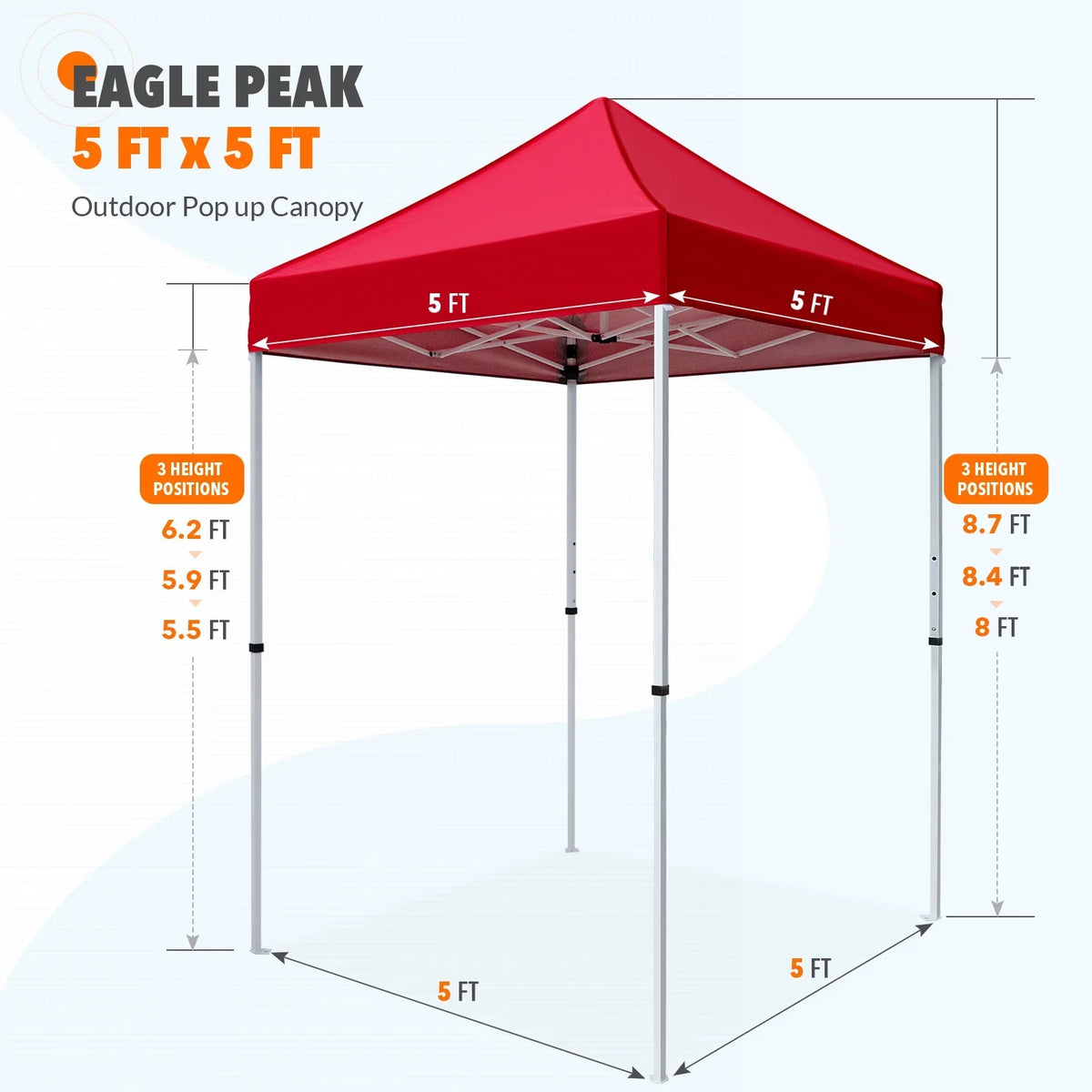 EAGLE PEAK 5x5 Pop up Canopy Tent Instant Outdoor Canopy Easy Set - up Straight Leg Folding Shelter（blue） - image 101
