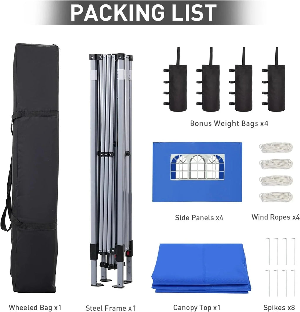 GDY 10x10 Pop Up Canopy Tent, Outdoor Canopy Tent, Patio Tent,Commercial Instant Gazebos,4 Sidewalls, Portable Shelter Canopies, with 4 sandbags, Blue. - image 7
