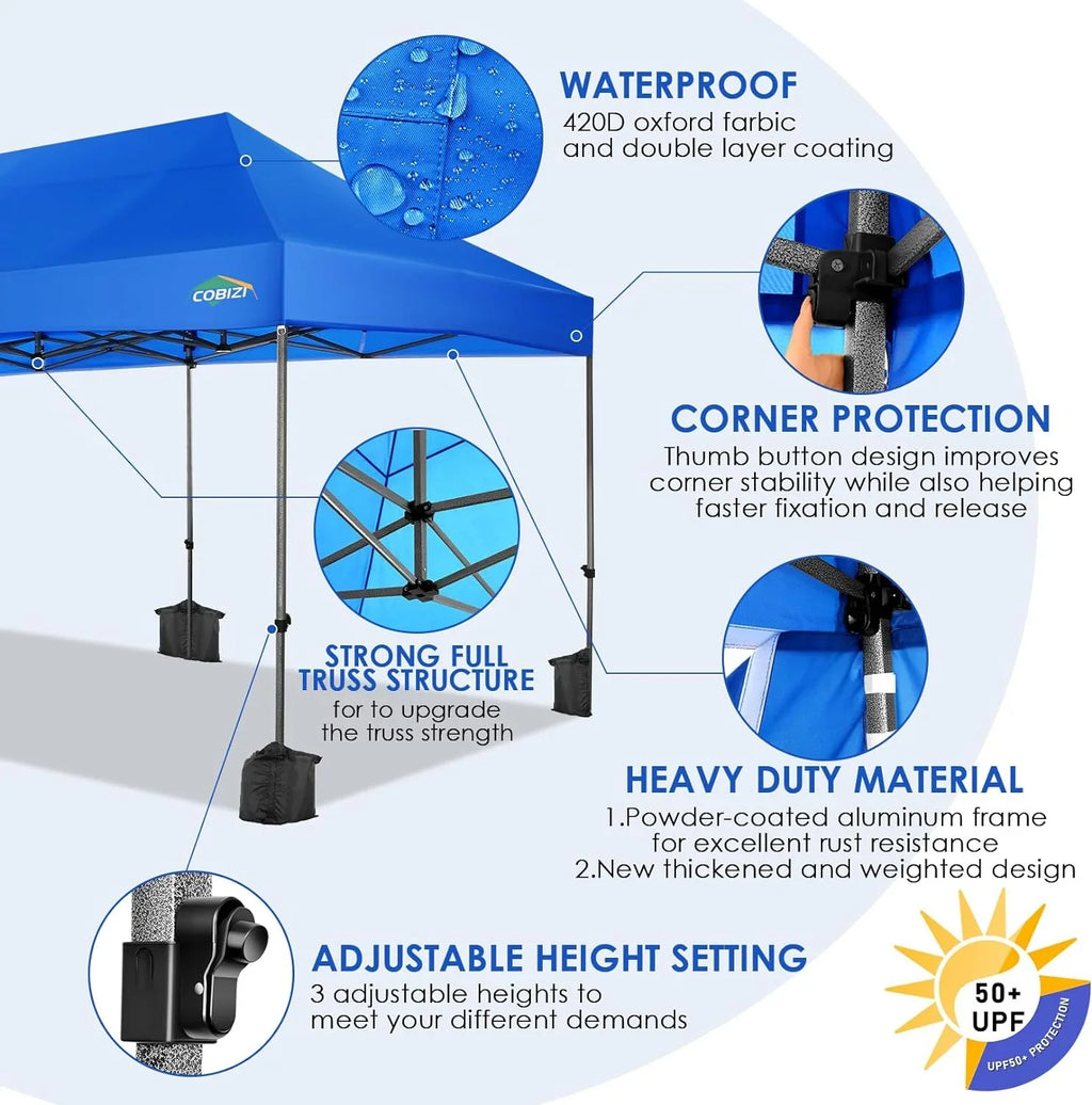 COBIZI 10x20 Heavy Duty Pop up Canopy Tent with 6 sidewalls Easy Up Commercial Outdoor Canopy Wedding Party Tents for Parties All Season Wind & Waterproof Gazebo with Roller Bag,Black(Frame Thickened) - image 49