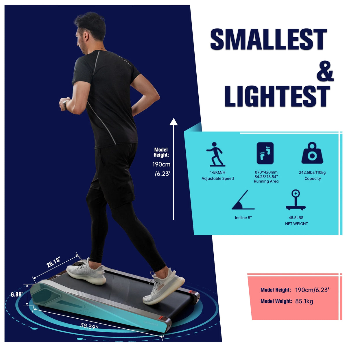 Egofit Walker Pro Smallest Under Desk Electric Walking Treadmill for Home 2.0HP 5° Incline - image 5
