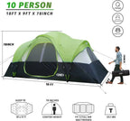 UNP Camping Tent 10-Person-Family Tents, Parties, Music Festival Tent, Big, Easy Up, 5 Large Mesh Windows, Double Layer, 2 Room, Waterproof, Weather Resistant, 18ft x 9ft x78in - image 20