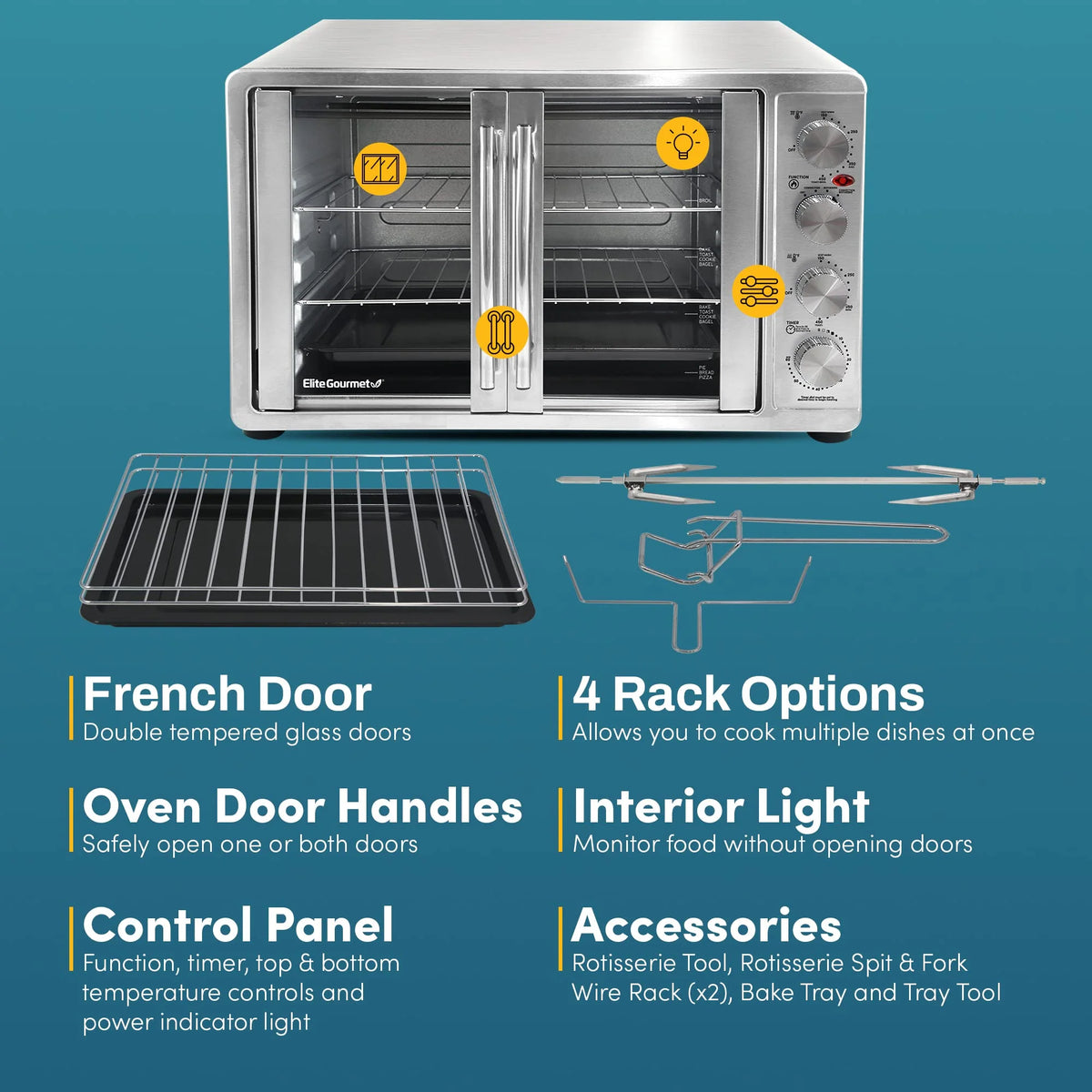 Elite Gourmet 47.5Qt, 18-Slice Convection Oven 4-Control Knobs - image 6