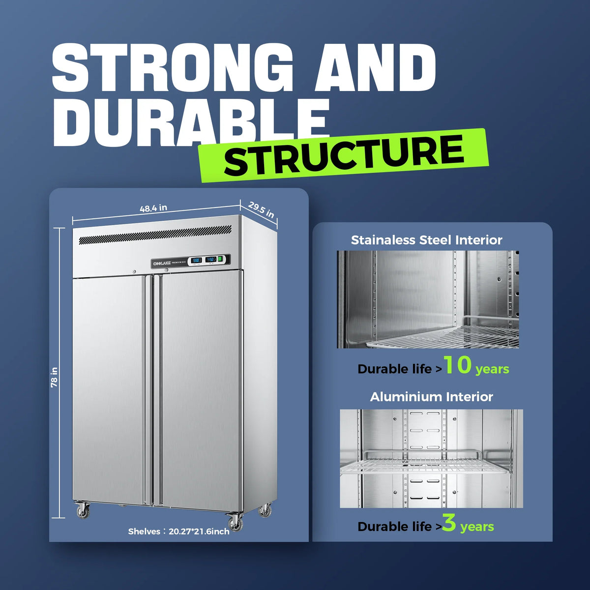 Coolake Commercial Refrigerator and Freezer Combo, 48" W Dual Temperature Zones, 36 Cu.ft 2 Door - image 4