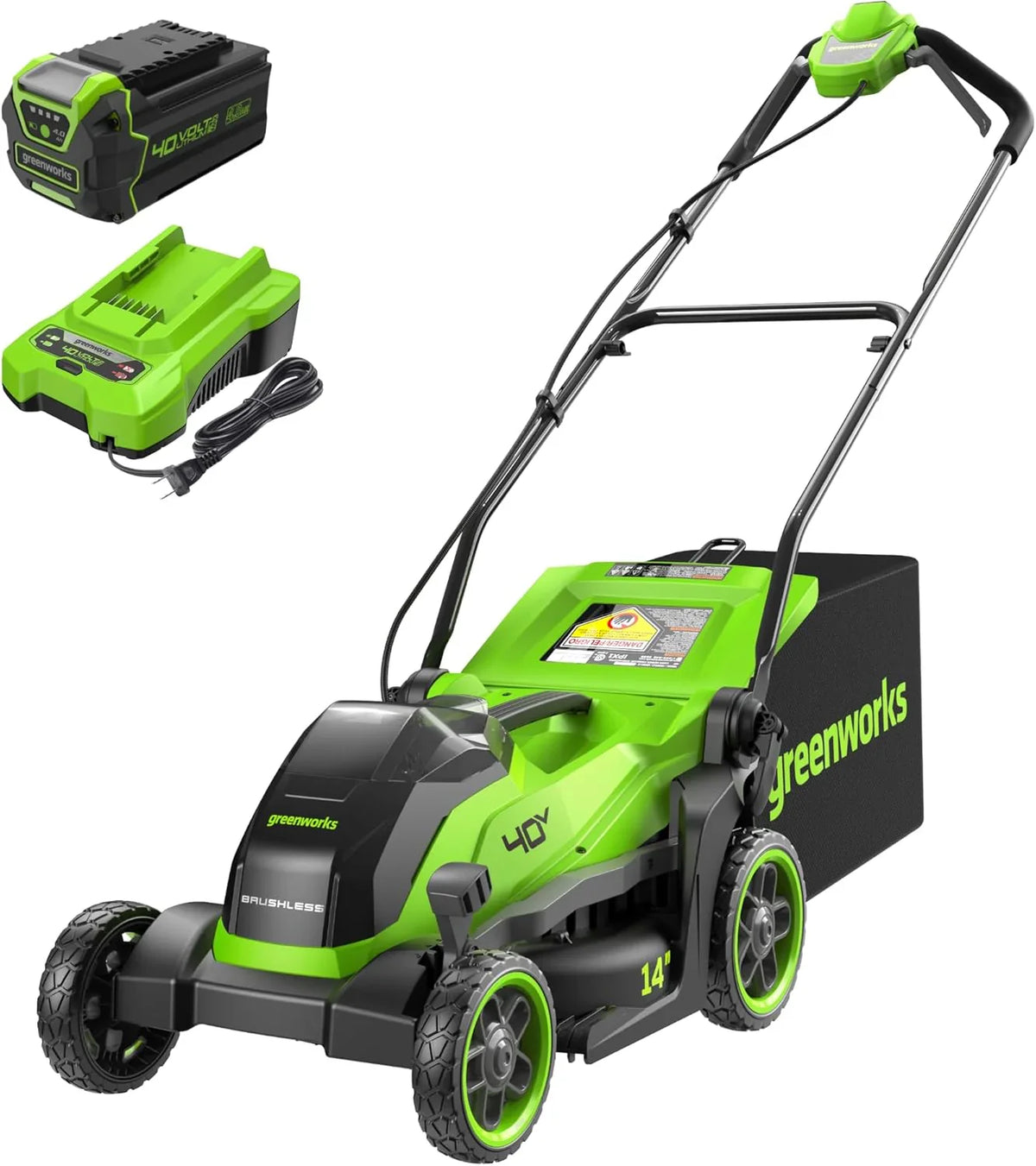 Greenworks 40V 16" Cordless Lawn Mower Ultra-Light Push Mower 4.0Ah Battery Charger - image 4