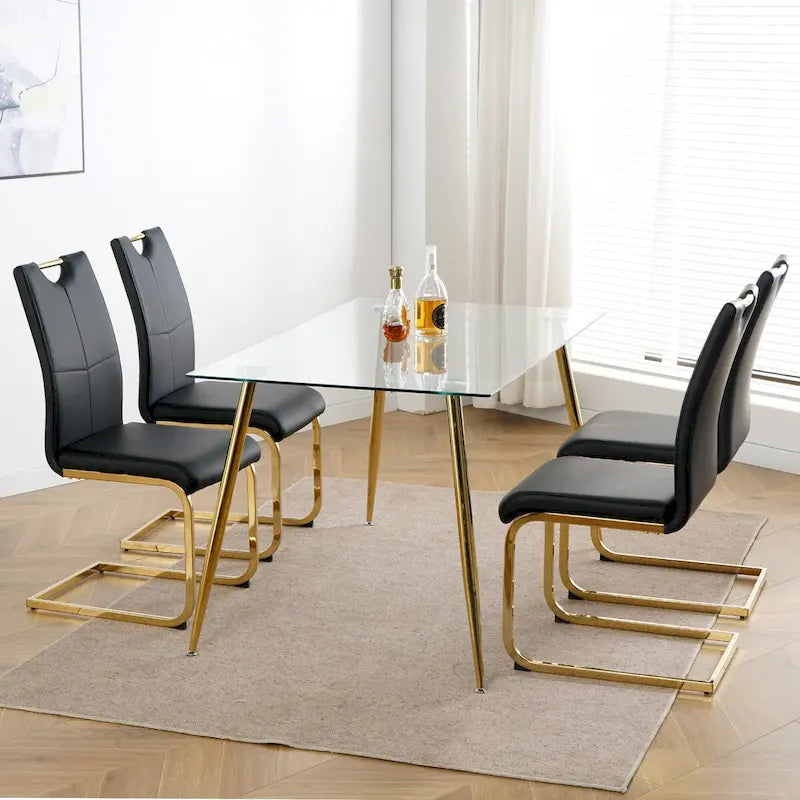 4-Piece Modern Faux Leather Dining Chair Set with Gold Metal Legs and Padded Seats - image 2