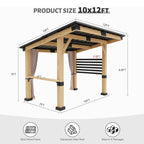 10x12FT Heavy Duty Premium Outdoor All-Season Wooden Cedar Hardtop Gazebo With Metal Roof & Back Curtains (SAK57184) - image 13
