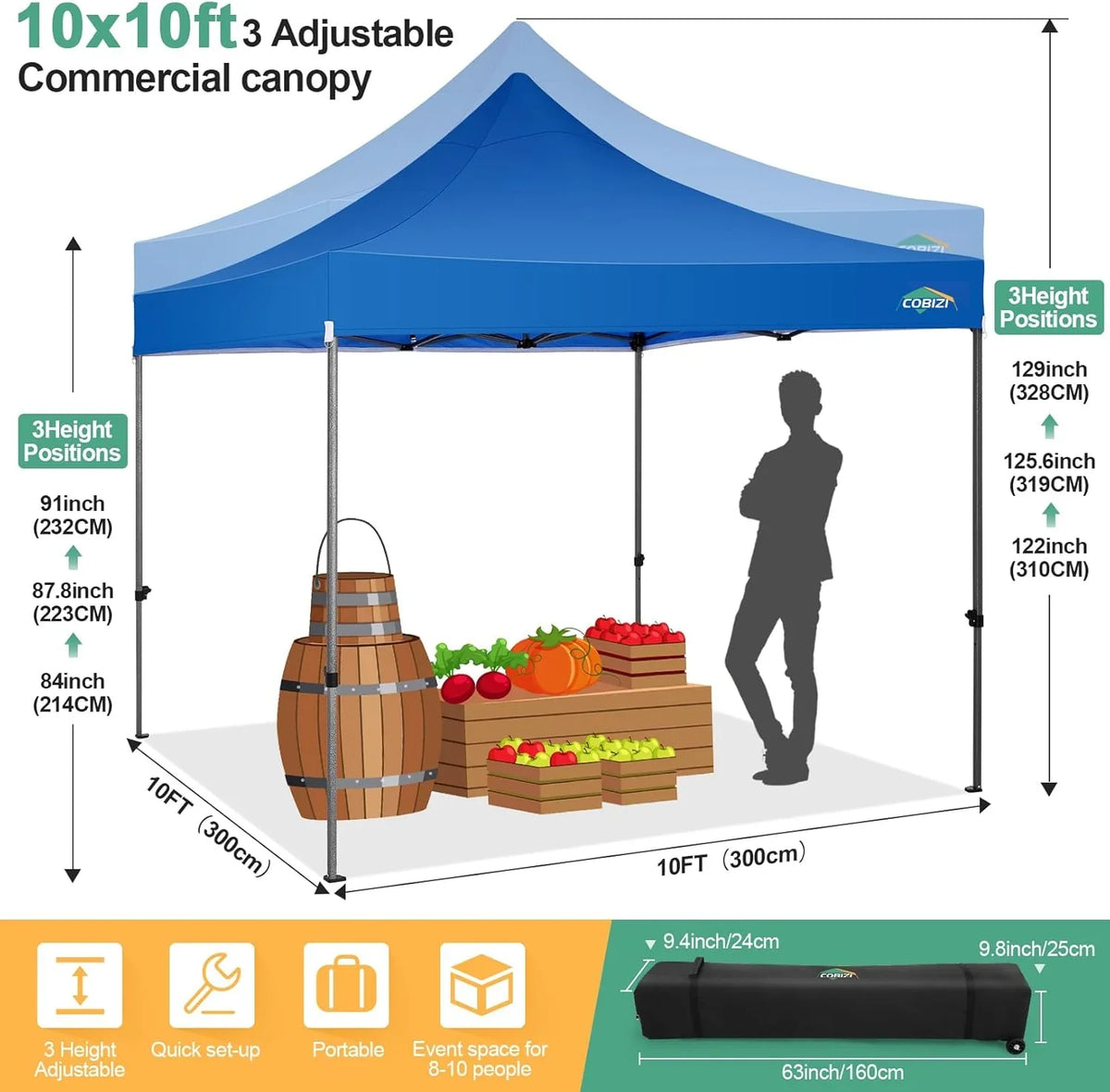 COBIZI 10x20 Heavy Duty Pop up Canopy Tent with 6 sidewalls Easy Up Commercial Outdoor Canopy Wedding Party Tents for Parties All Season Wind & Waterproof Gazebo with Roller Bag,Black(Frame Thickened) - image 182