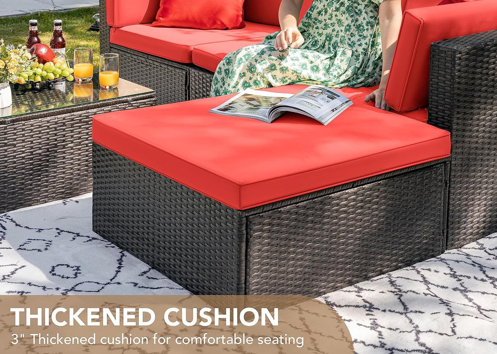 Devoko 5 Pieces Patio Furniture Sets All Weather Outdoor Sectional Patio Sofa Manual Weaving Wicker Rattan Patio Seating Sofas with Cushion and Glass Table(Beige) - image 53