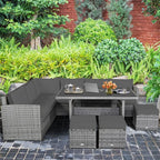 7 Pcs Rattan Patio Dining Furniture Sectional Sofa Set with Dining Table, Ottomans & Cushions - image 50