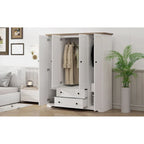 Freestanding 4-Door Wardrobe Armoire with 2 Drawers and Hanging Rods for Clothes Storage - image 14