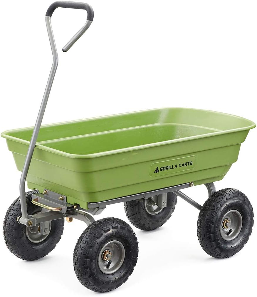 Heavy Duty Poly Utility Dump Wagon Garden Cart w/Pneumatic Tires, 6 Cu Ft - 1200 lb Capacity Outdoor Wheelbarrow for Yard, Landscaping & Gardening, Lawn Tractor or ATV Towable-Gorilla Carts - image 4