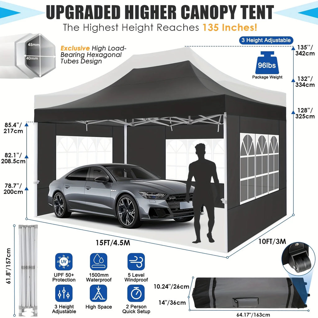 Hoteel 10x15 Heavy Duty Canopy Tent with 4 Sidewalls,Pop up Canopy for Parties Wedding,Commercial Easy up Gazebo with Roller Bag,UV 50+ &,Black - image 17