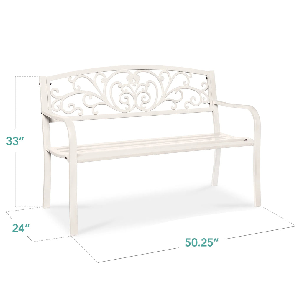 Best Choice Products Outdoor Steel Bench Garden Patio Porch Furniture W/ Floral Design Backrest - Black - image 80