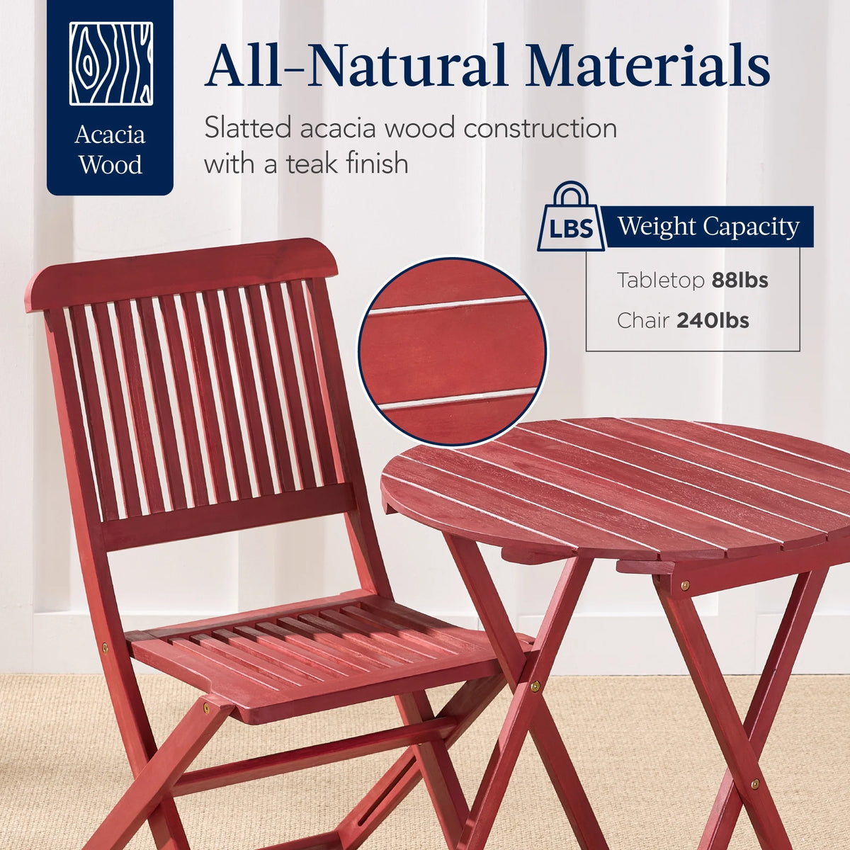 Best Choice Products 3-Piece Acacia Wood Bistro Set, Folding Patio Furniture w/ 2 Chairs, Table - Natural - image 46