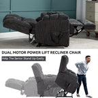 Grey Oversized Chenille Power Lift Recliner with Massage, Heating, and Flat Lay Feature - image 3