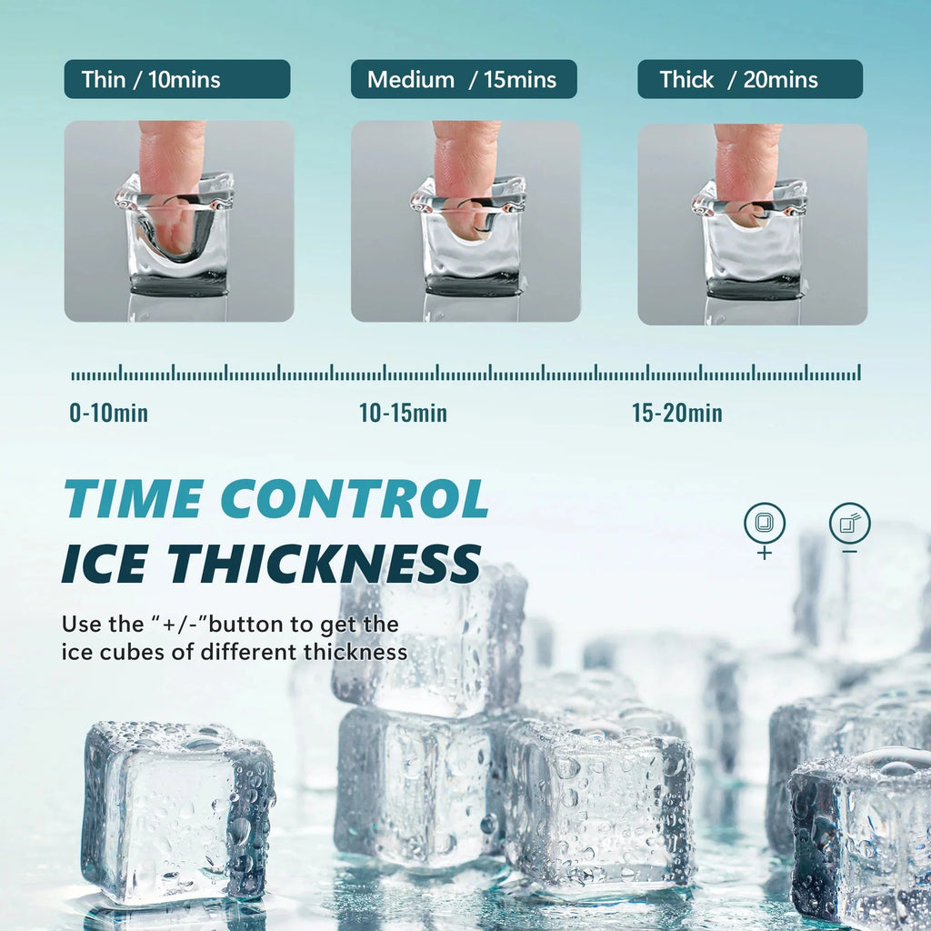 EUHOMY 14'' Cube Ice Compact Ice Maker Selectable Ice Thickness with Water Bucket - image 5