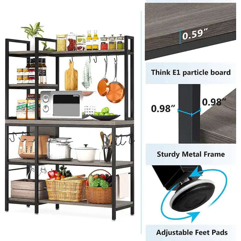 43-Inch Kitchen Bakers Rack with Microwave Stand - 5-Tier Utility Storage Shelf and 10 Hooks for Kitchen and Living Room - image 24