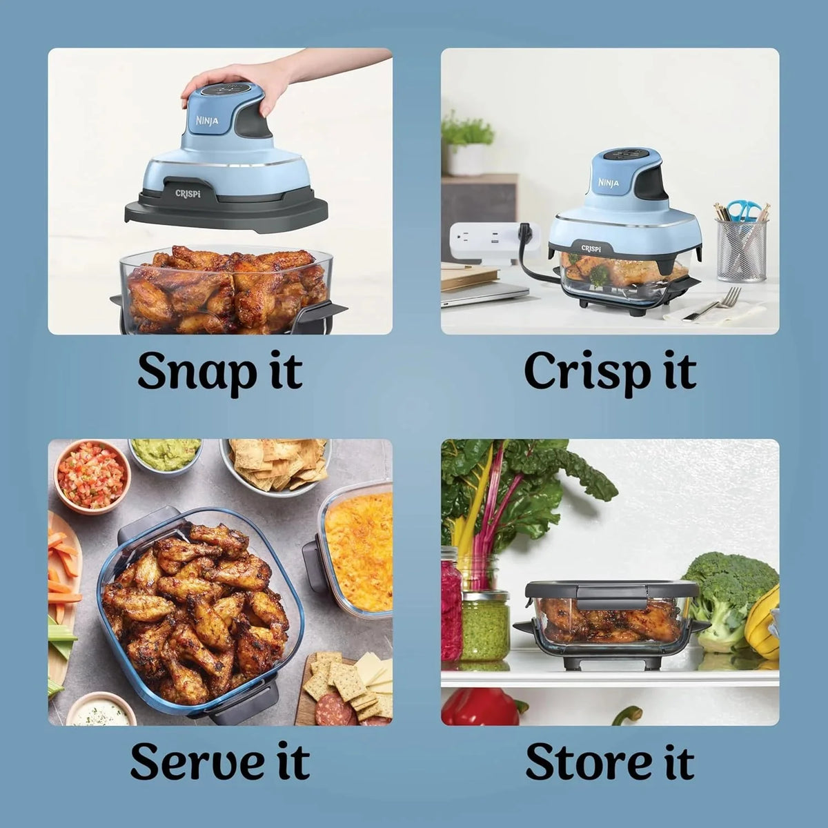 Ninja Crispi 4-in-1 Portable Glass Air Fryer Cooking System, 1500W, 4QT & 6-Cup TempWare Glass Containers with Storage Lids, Microwave, Freezer & Dishwasher Safe - image 80