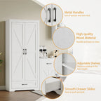 YouTrend 69" Tall Kitchen Pantry,Farmhouse Storage Cabinet with 2 Barn Doors 4 Adjustable Shelves and Large Drawer for Dining Room,Living Room,Bathroom,White - image 5