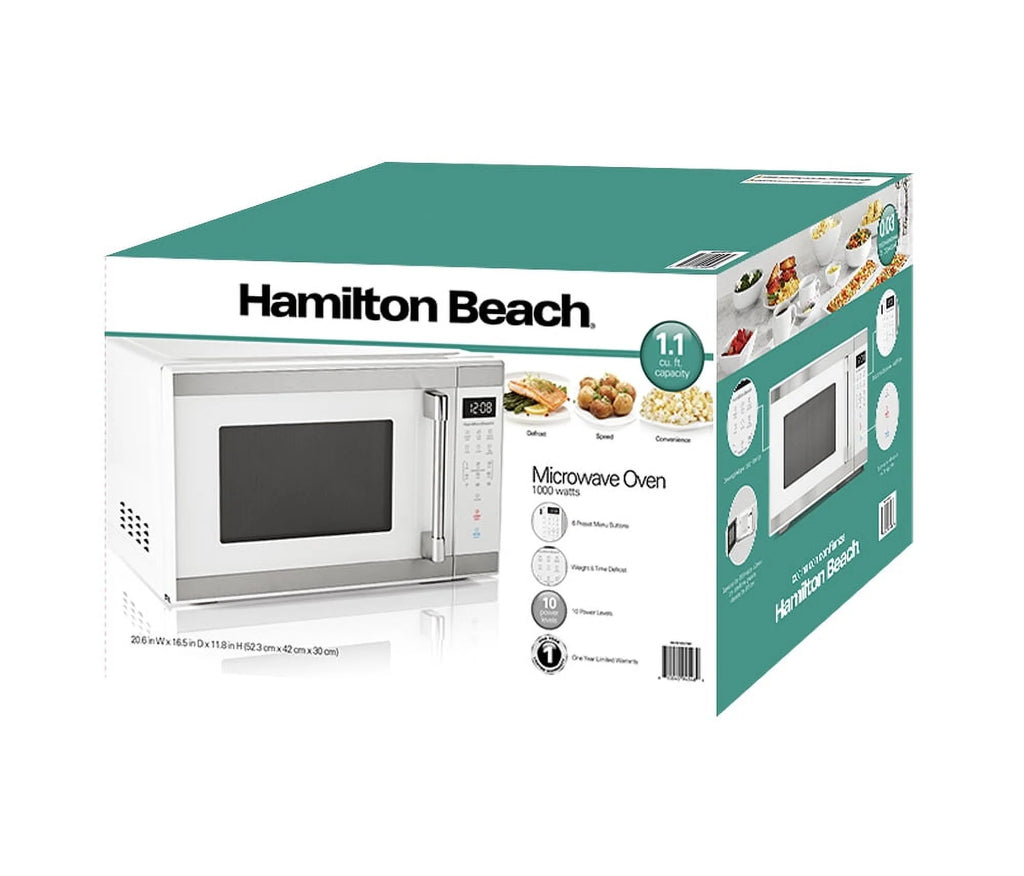 Hamilton Beach 1.1 Cu. Ft. Countertop Microwave Oven, 1000 Watts, White Stainless Steel - image 5