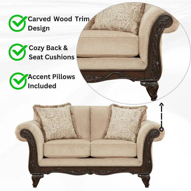 Roundhill Furniture Hernen Carved Wooden Frame Loveseat - image 8