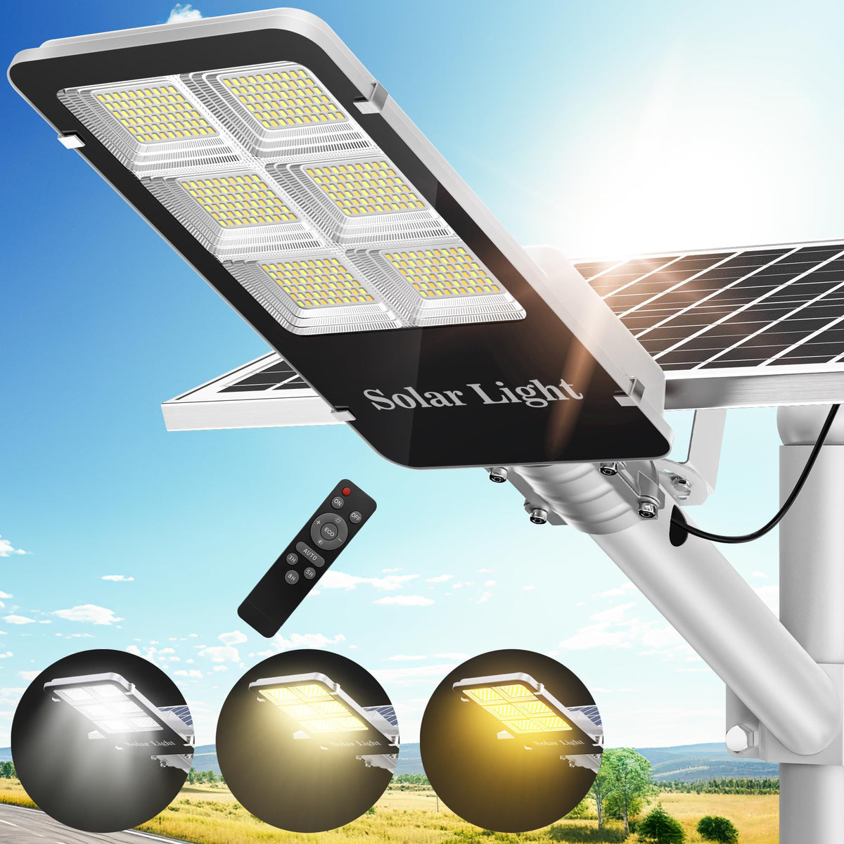 Tri-Color Solar Street Lights Outdoor - 5800W Solar Parking Lot Lights Commercial with 3 Color Temperatures, Solar Street Light Dusk to Dawn Street Lights Solar Powered for Outside Yard Garden - image 1