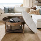 Round Storage Ottoman Coffee Table with Tufted Seat and Wooden Base - image 5