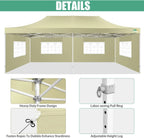 COBIZI 10x20 Heavy Duty Pop up Canopy Tent with 6 sidewalls Easy Up Commercial Outdoor Canopy Wedding Party Tents for Parties All Season Wind & Waterproof Gazebo with Roller Bag,Black(Frame Thickened) - image 19