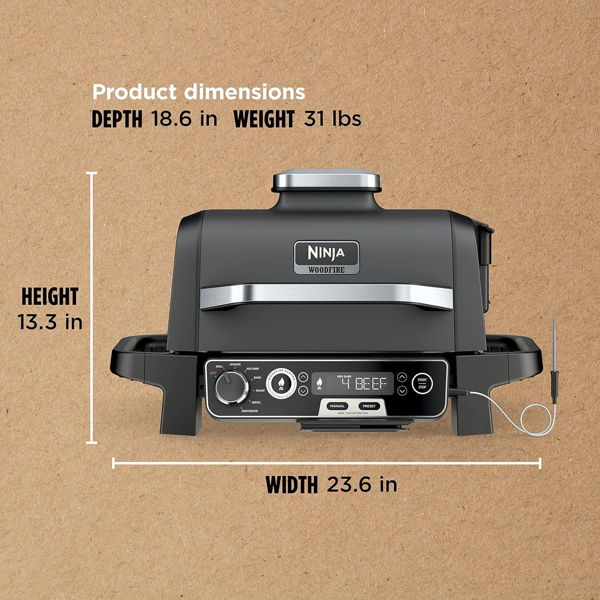 7-in-1 Grill & Smoker with Thermometer, Air Fryer, BBQ, Bake, Roast, Broil - Portable Electric Outdoor Grill, Grey - image 34