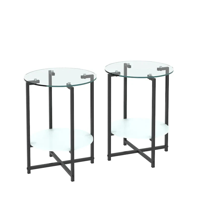 Black 2-Piece Tempered Glass End Table Set - Round Coffee Table for Bedroom, Living Room, and Office - image 11