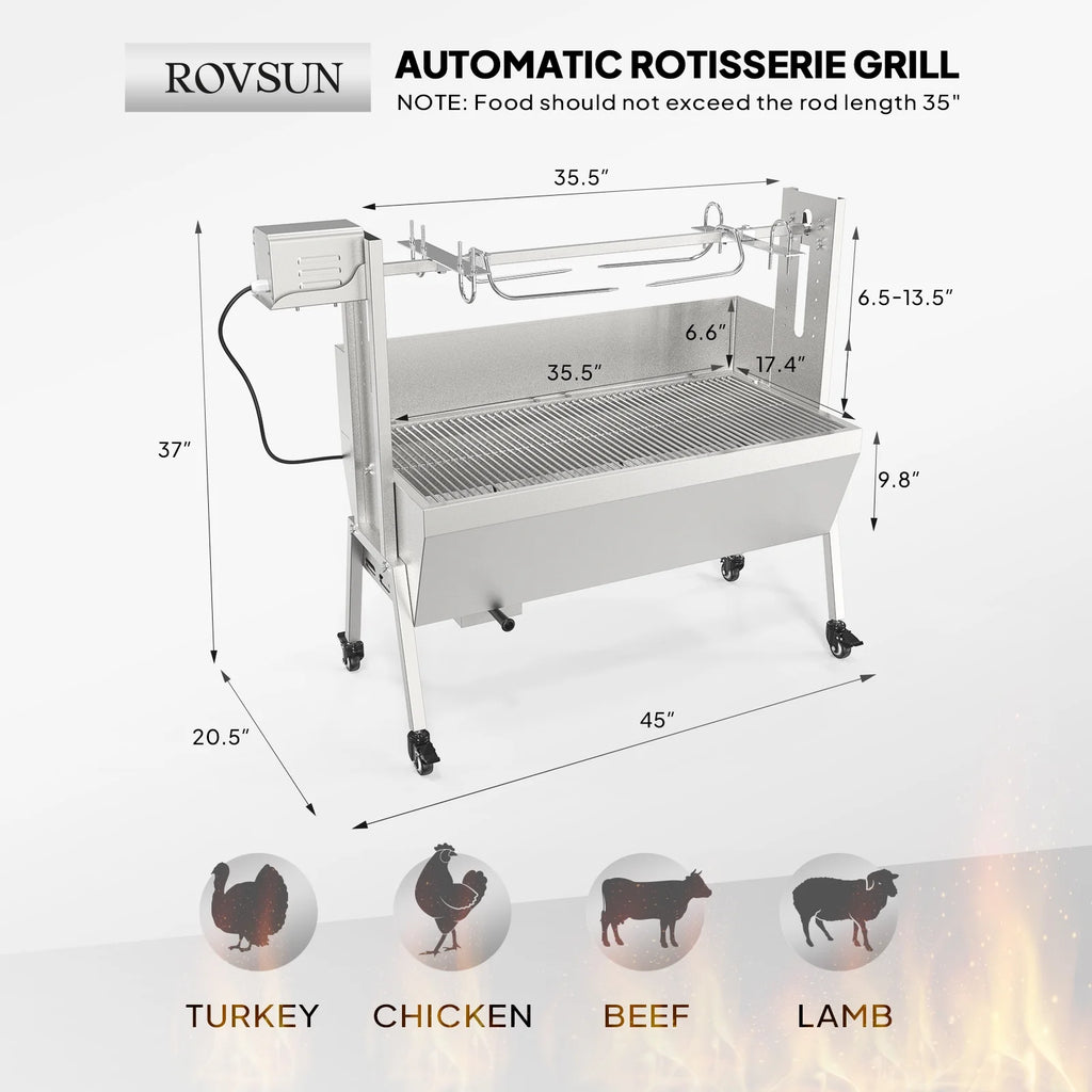 RovSun 46 Electric Rotisserie Grill 176 lbs Capacity 25w Pig Lamb Spit Roaster Rotisserie w/Lockable Wheels Wind Baffle with Adjustable Height - image 13