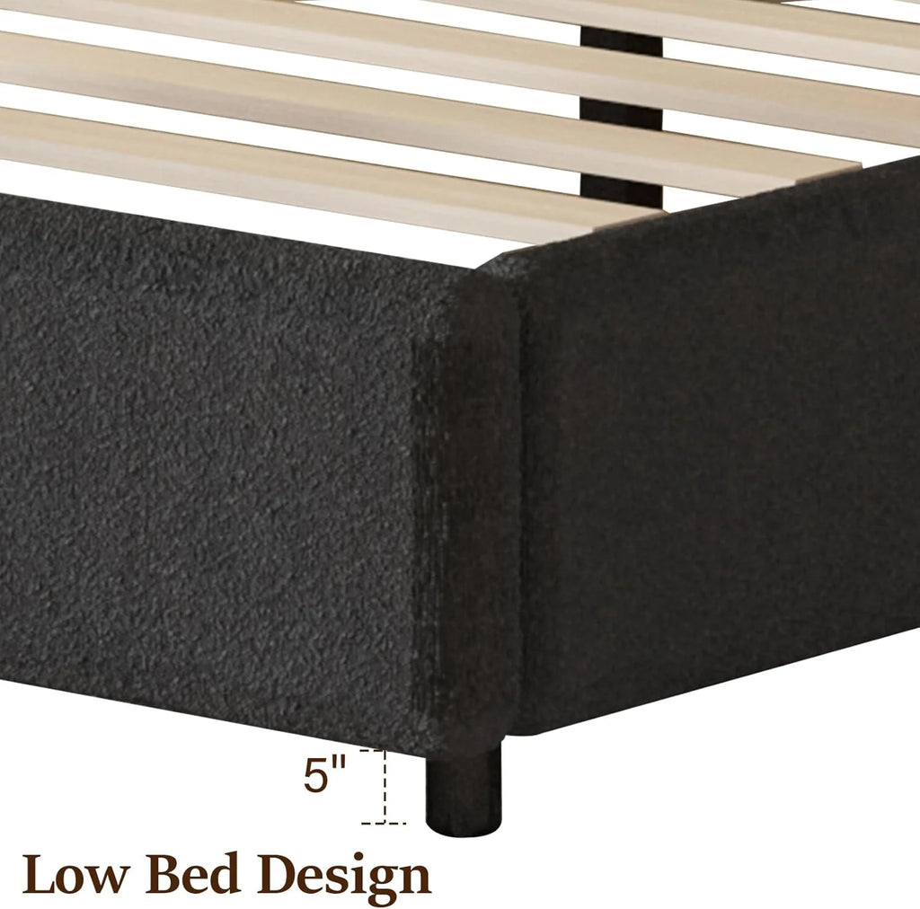 4 EVER WINNER Queen Size Bed Frame, Boucle Upholstered Bed Frame with Headboard, White Queen Bed Frame, White - image 18