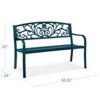 Best Choice Products Outdoor Steel Bench Garden Patio Porch Furniture W/ Floral Design Backrest - Black - image 95