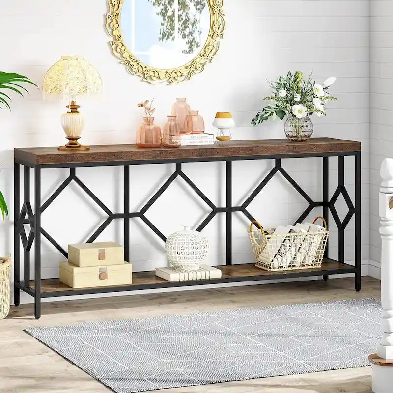 70.9-Inch Industrial Sofa Console Table with Open Storage Shelf - Extra Long Narrow Entry Table for Behind Couch - image 2