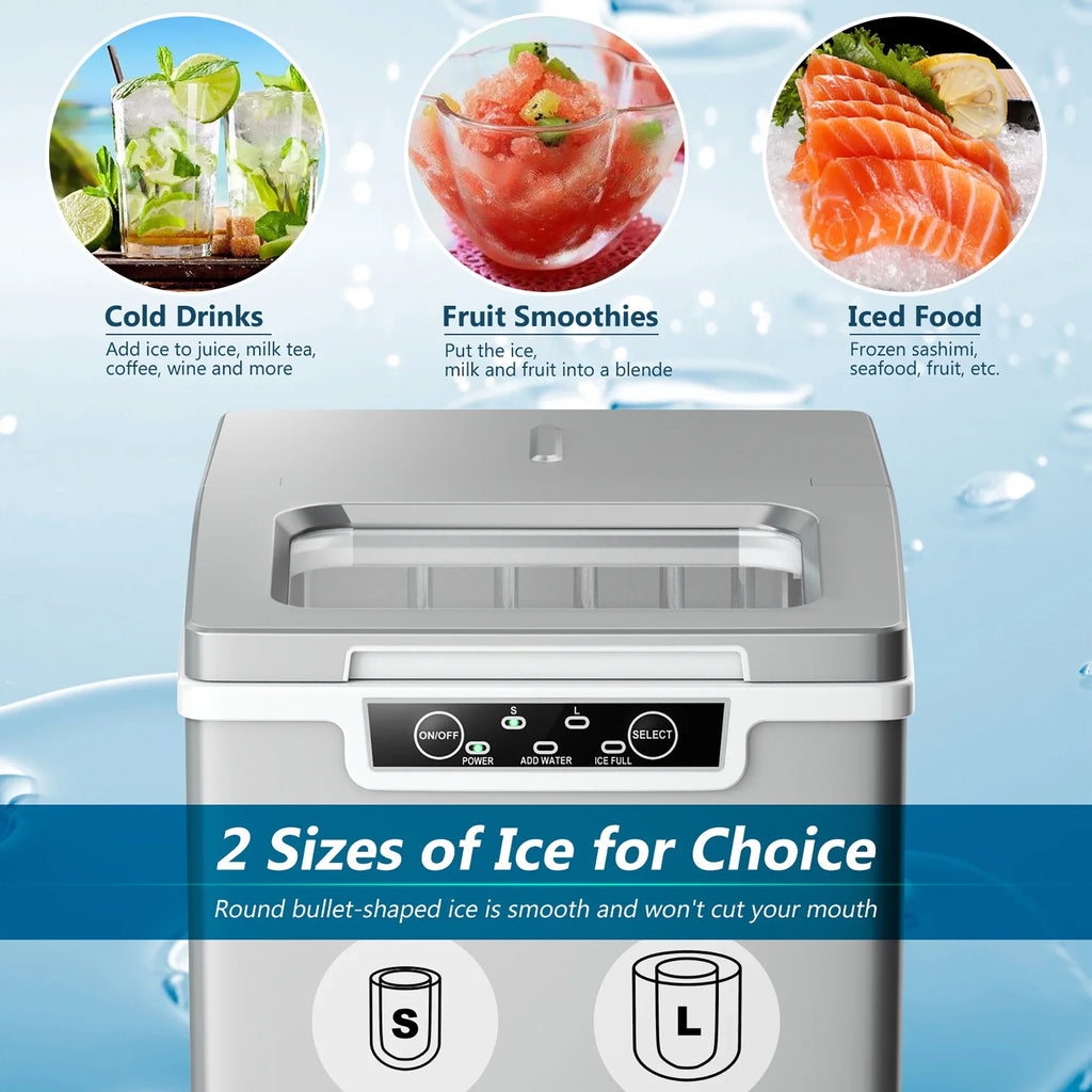 Costway Ice Maker Machine Countertop 26Lbs/24H Portable W/Scoop & Basket Silver - image 8