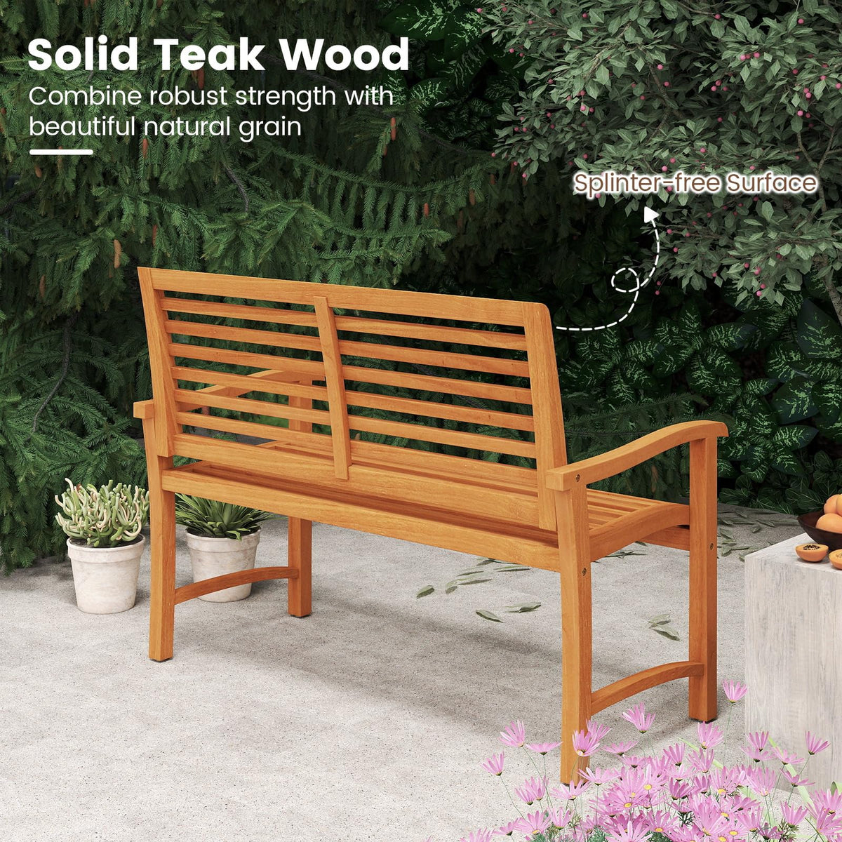 Tangkula Patio Garden Park Bench with Slatted Backrest & Seat - image 8