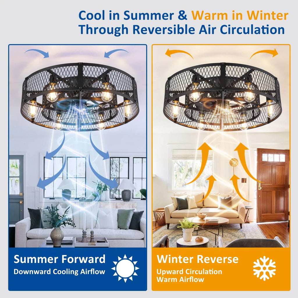 26 - Inch Farmhouse Caged Ceiling Fan with Light, Remote & APP Control Quiet DC Motor E26 Bulbs Included Black - image 6