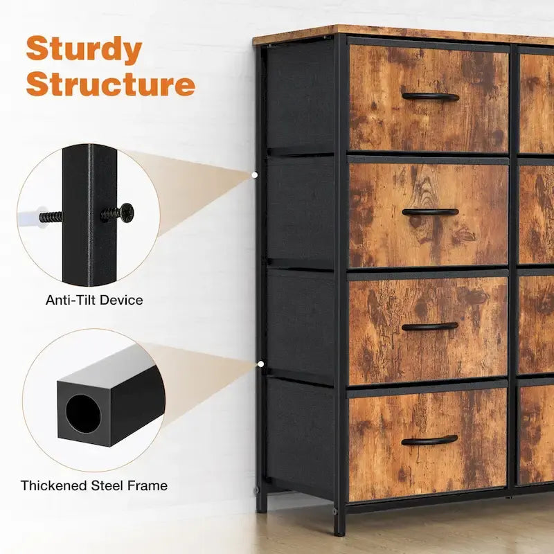 8-Drawer Tall Fabric Dresser with Wood Top and Sturdy Steel Frame - Stylish Bedroom Storage Solution - image 13