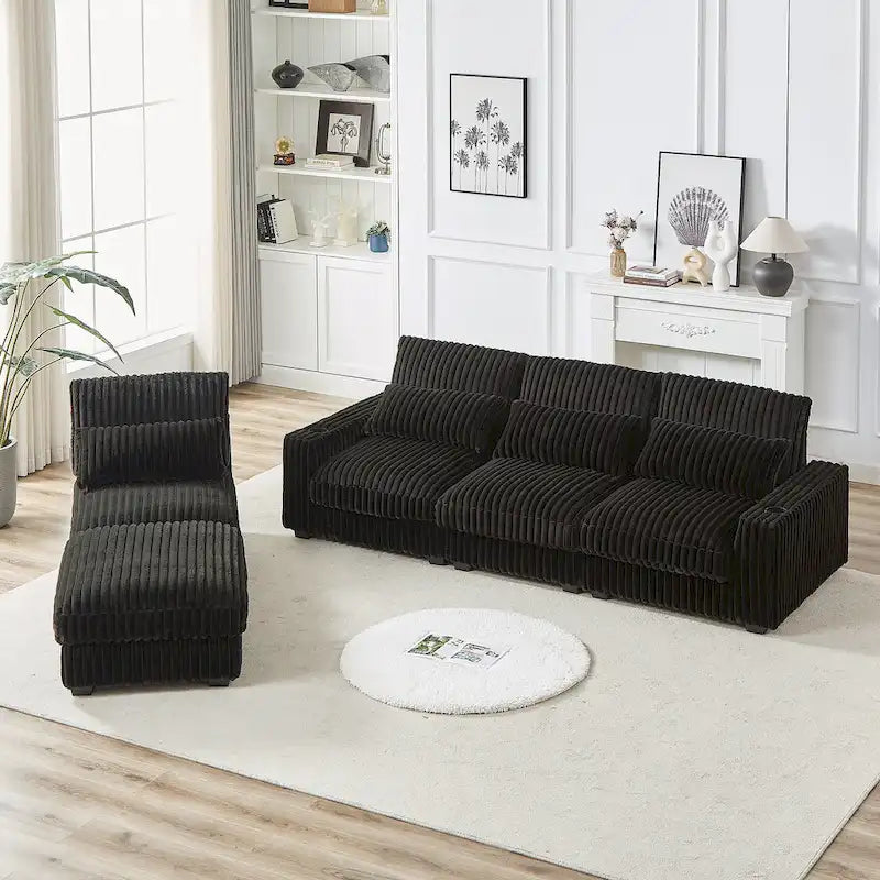 126W Large L-Shaped Corduroy Sofa with USB Charging Port - image 5
