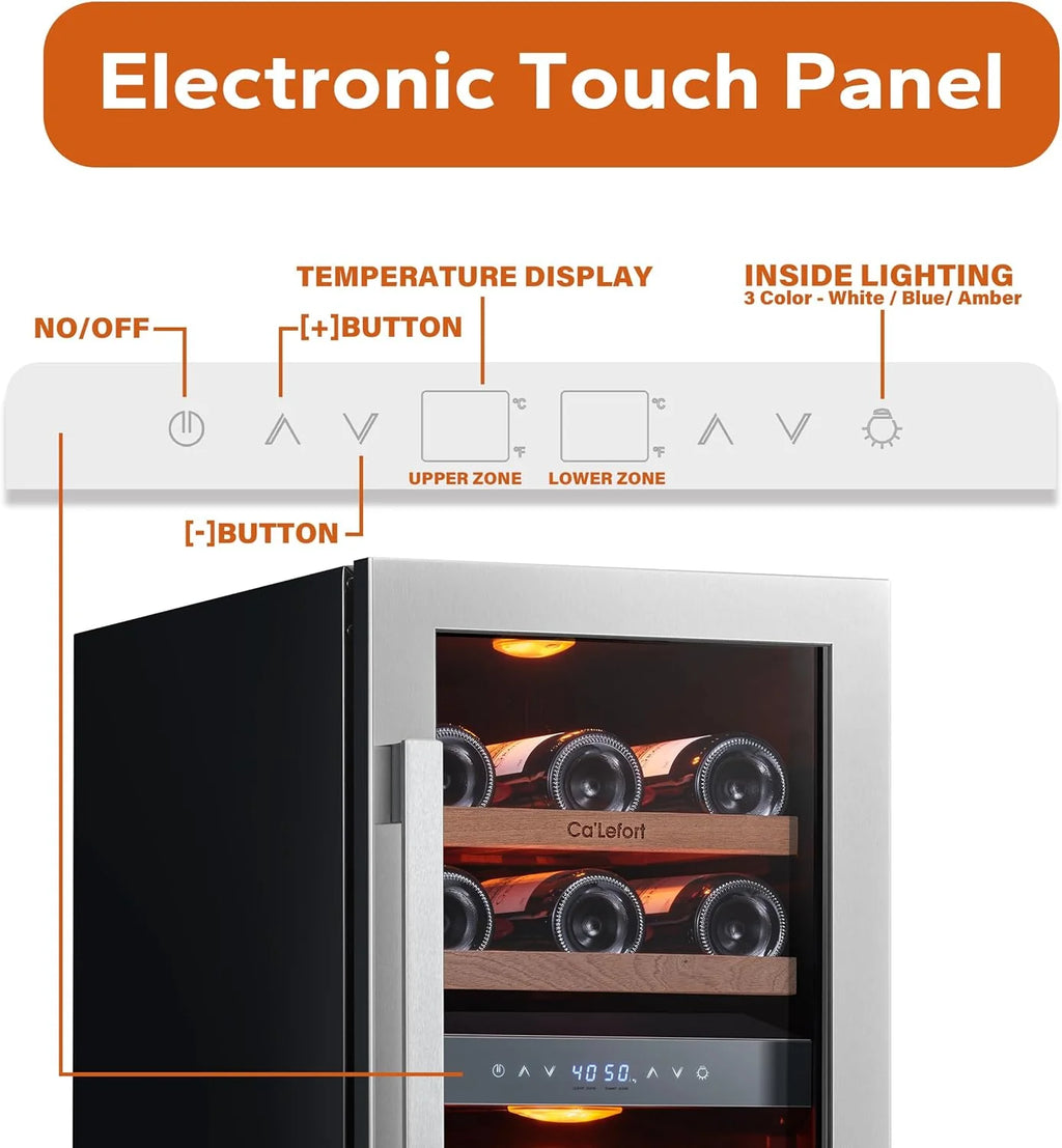 24'' Wine Cooler Refrigerator - 46 Bottle Wine Fridge Dual Zone with Modern Touch Intelligent Digital 40°-65°F Low Noise, Built in or Freestanding Wine Cooler for Home and Kitchen - image 42