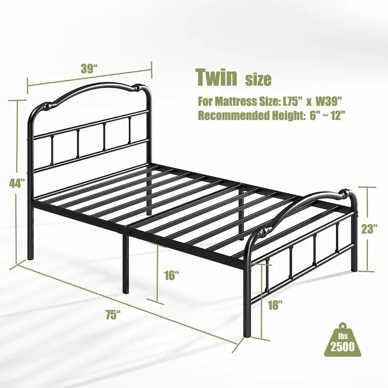 Sturdy 18-Inch High Steel Tube Iron Bed with Double Wave Headboard and Footboard - image 9