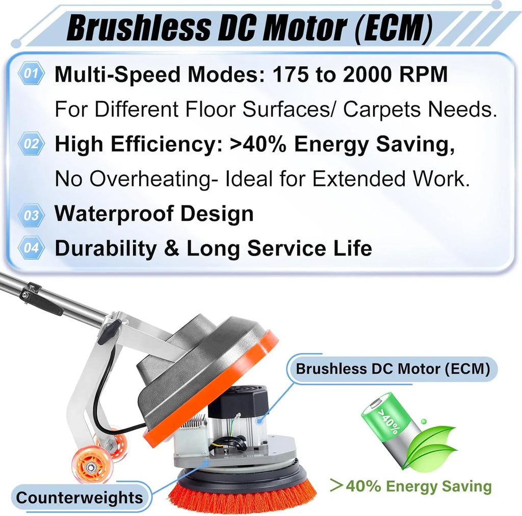 Commercial Floor Scrubber Machine with Brushes and Pads, Heavy Duty Floor Buffer Polisher and Cleaner- Deep Cleaning Tile and Grout, Hardwood Floors and Carpets without Getting on Hands and Knees - image 4