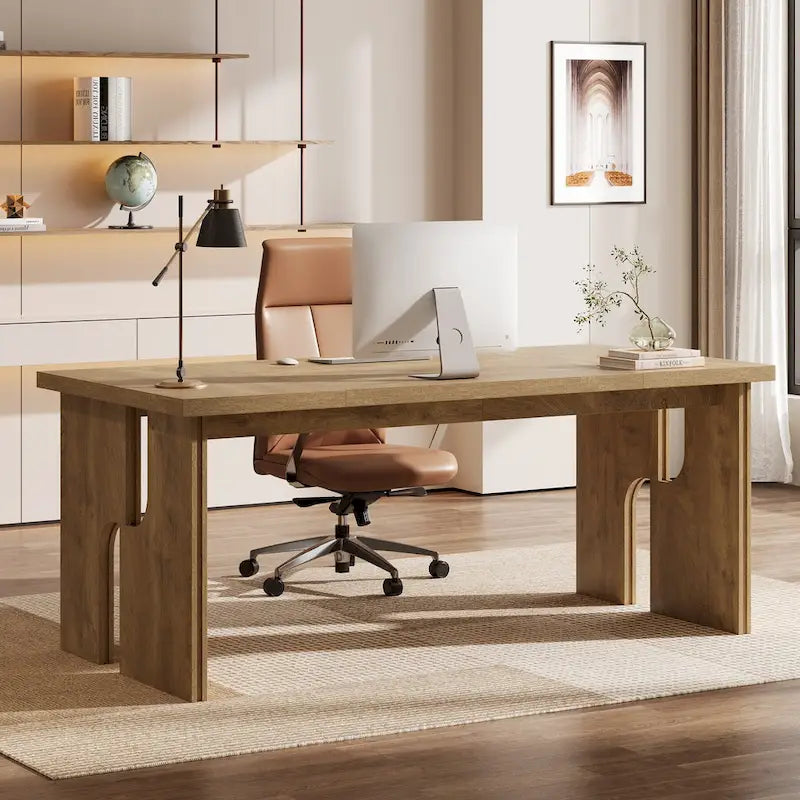 63-Inch Farmhouse Executive Desk with Unique Legs - Industrial Style Office Furniture for Home - image 1